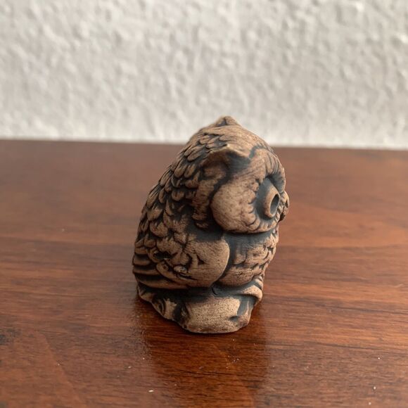 Vintage Pair Of Hoot Owls Sitting On A Log Tan Ceramic Mini Figure 70s Fall - Picture 2 of 6